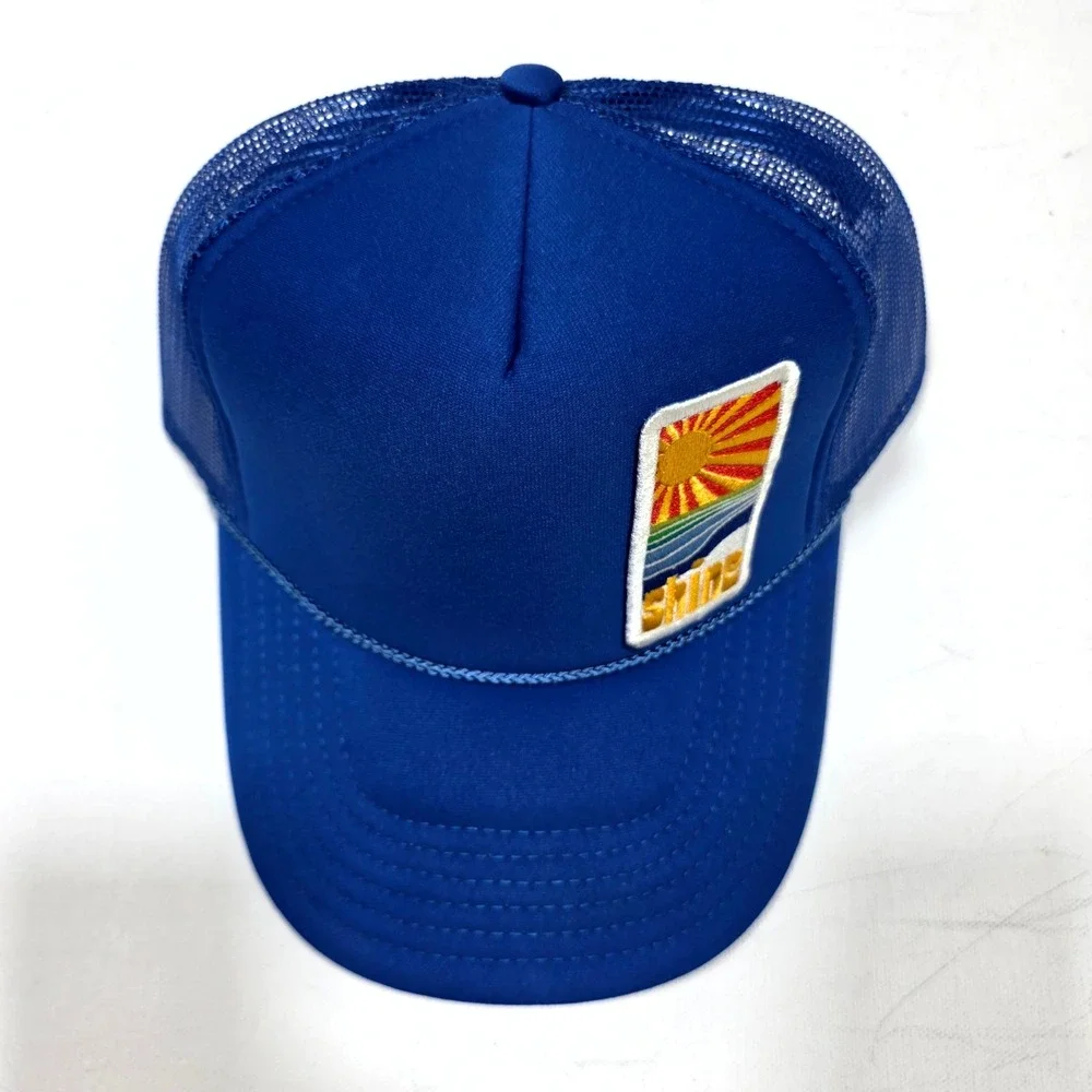 Port Sandz Trucker Surfer Hat Blue Shine Sun Patch Snapback Mesh Cap Mesh Beach